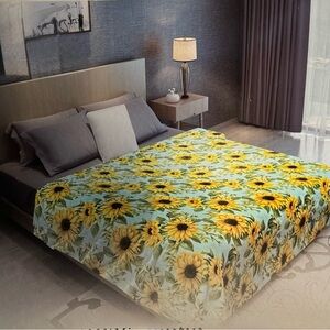New King size Flannel Blanket super soft thick cozy sunflower pattern